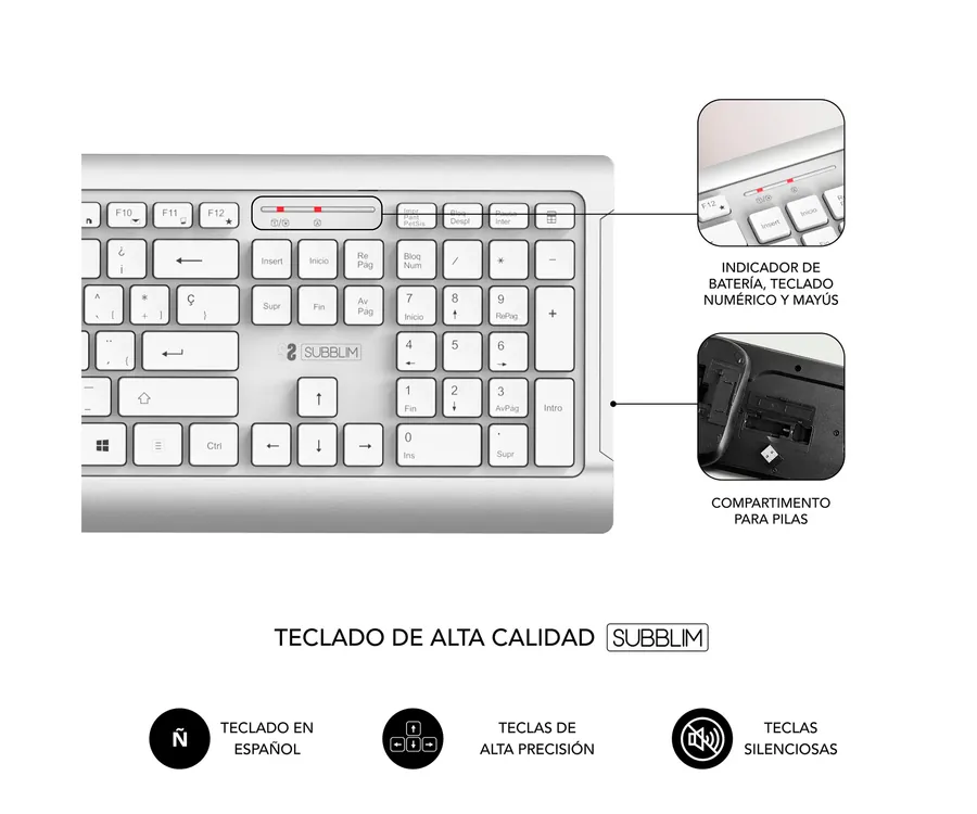 SUBBLIM Combo Wireless Premium Silence / Pack de teclado y ratón inalámbricos (4)