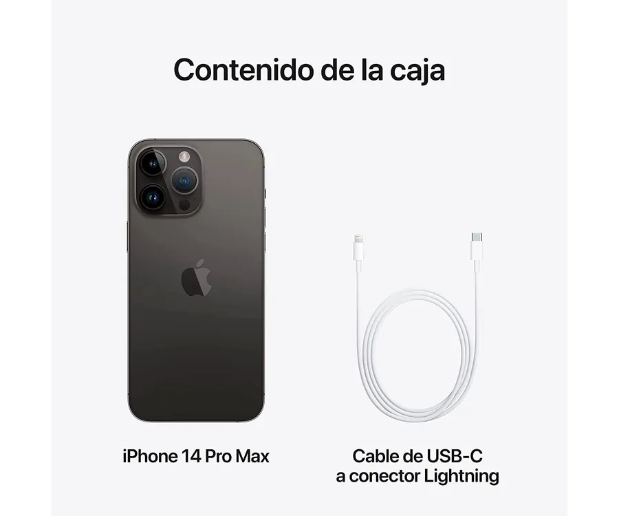 REACONDICIONADO B: APPLE iPhone 14 Pro Max, Negro espacial, 256 GB, 5G,  6.7 + Adaptador de corriente, USB-C de 20 W