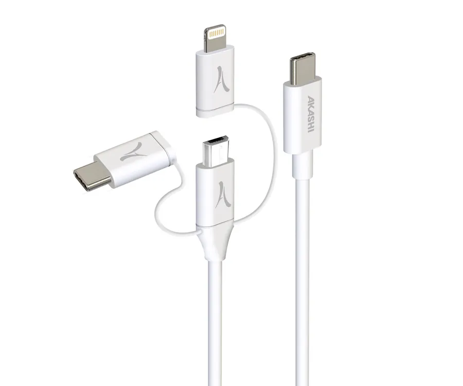 AKASHI Eco 3 en 1 / Cable USB-C (M) a microUSB (M) + Lightning + USB-C 1m