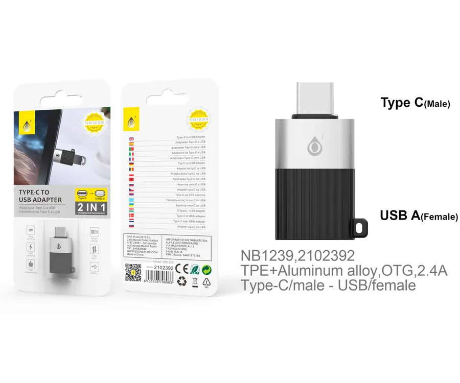 JC NB1239 / Adaptador USB-A (H) a USB-C (M)