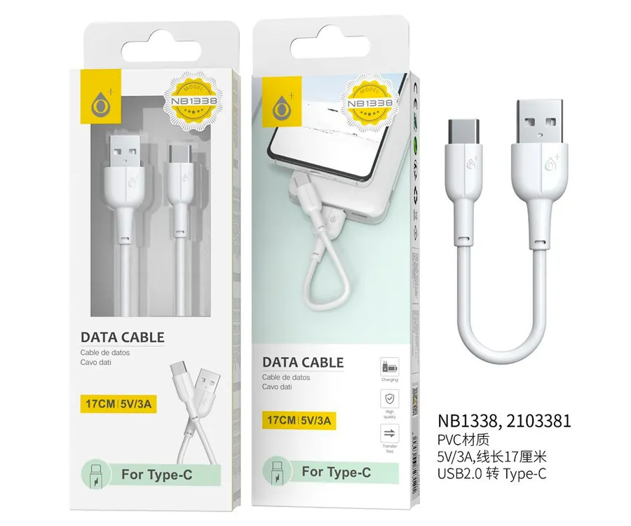 JC NB1338 Blanco / Cable USB-C (M) a USB-A (M) 17cm