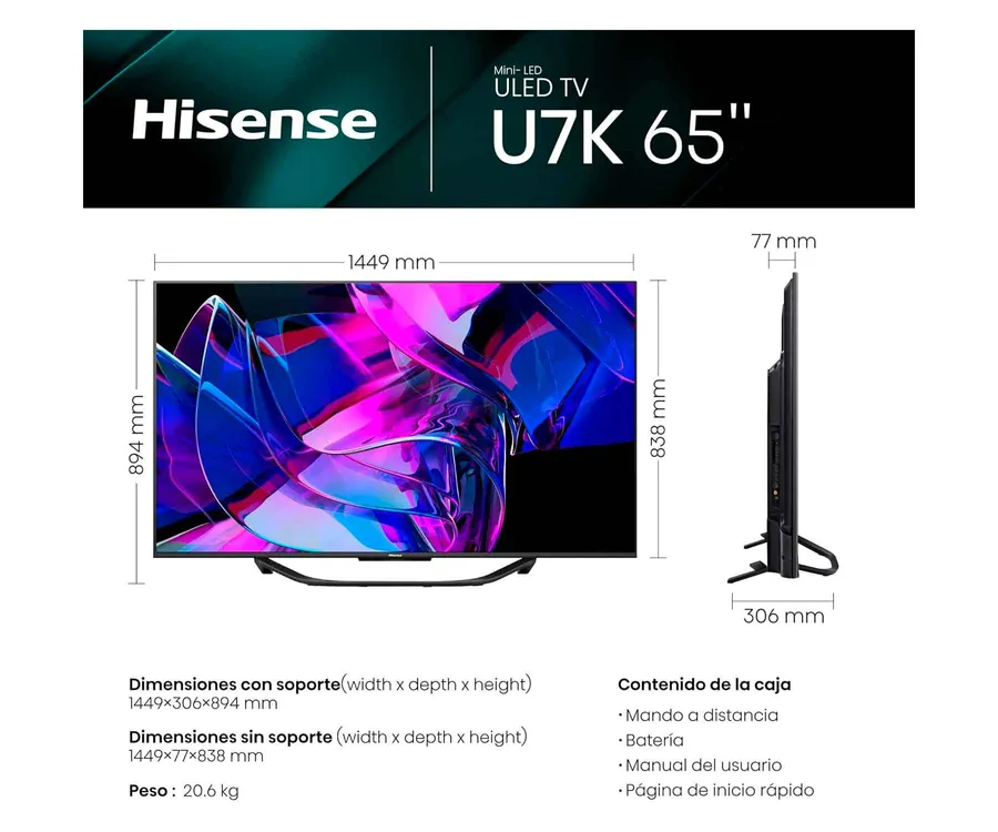 Hisense Pantalla 65 Mini-LED 4K UHD Smart TV