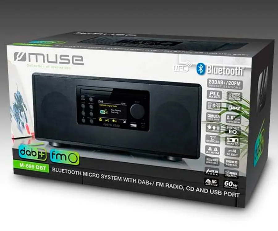 Microcadena y Minicadenas de Música - MUSE M-692 BTC Black / Microcadena  60W con altavoces integrados MUSE, Bluetooth, Negro