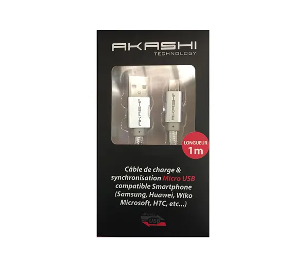 AKASHI CABLE DATOS MICRO USB UNIVERSAL 1M PLATA