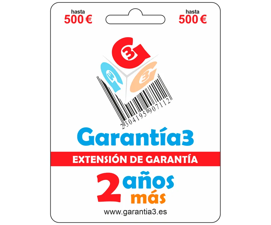 GARANTÍA3 Extensión de garantía de 2 años más / Cobertura hasta 500€