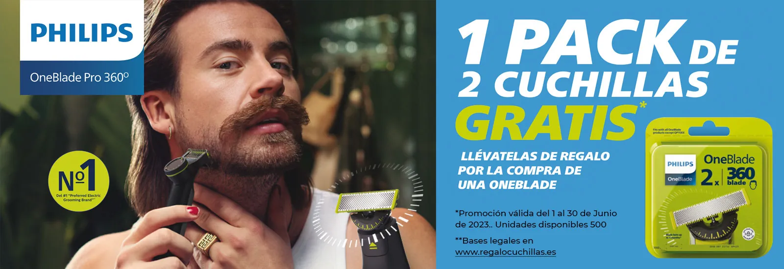 1 Pack de cuchillas GRATIS por la compra de una Oneblade de Philips